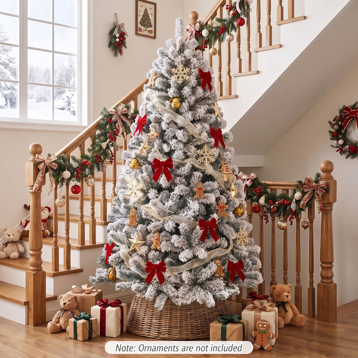 6 Feet Artificial Flocked Hinged Christmas Tree, White Christmas Tree at Gallery Canada