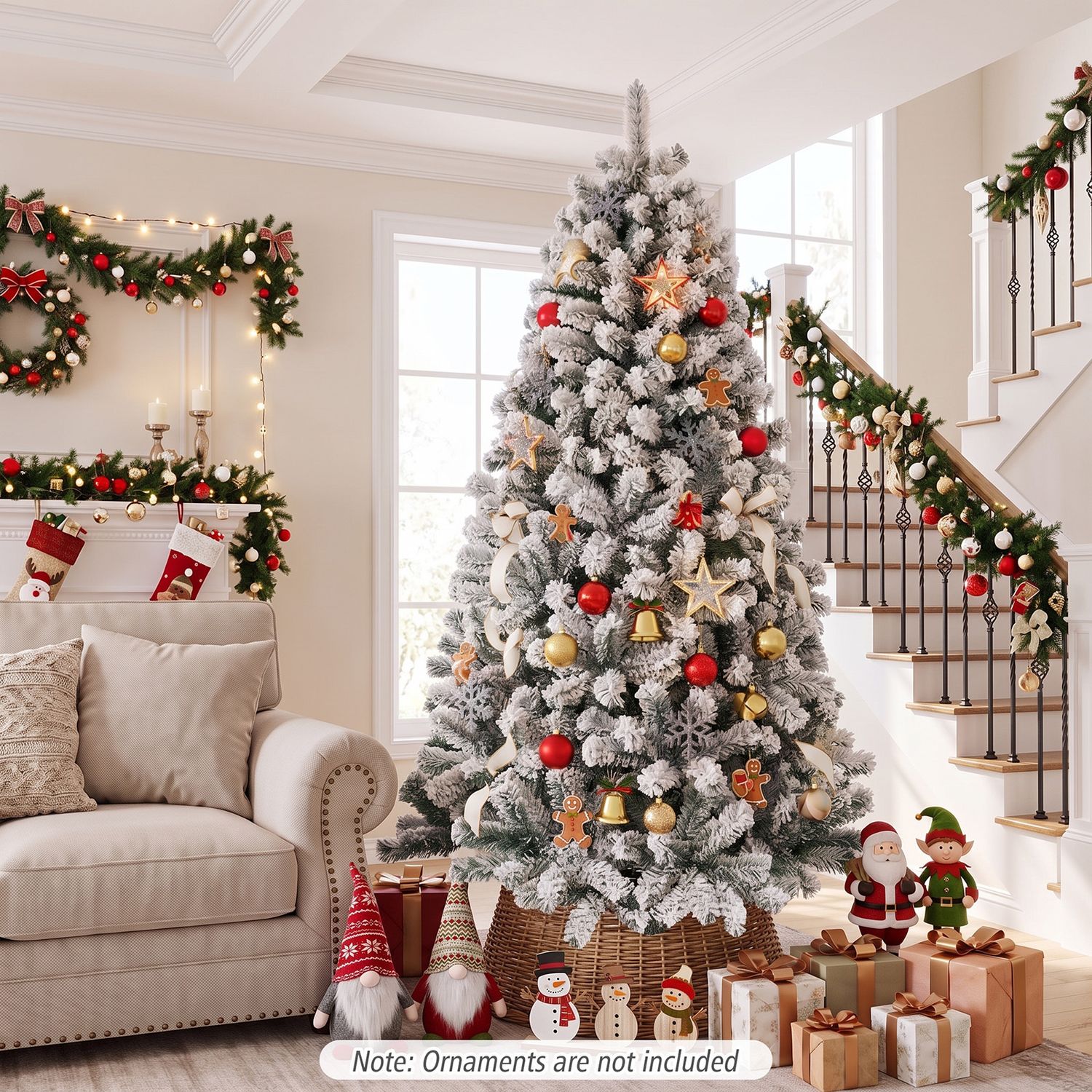 6 Feet Artificial Flocked Hinged Christmas Tree, White Christmas Tree at Gallery Canada
