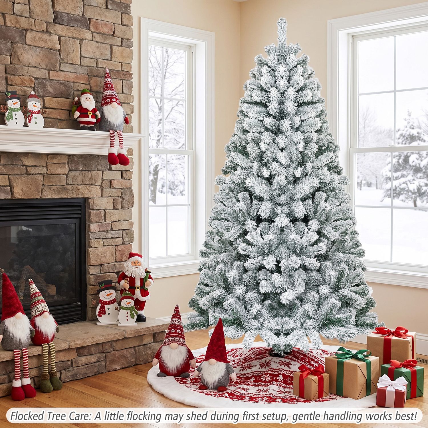 6 Feet Artificial Flocked Hinged Christmas Tree, White Christmas Tree at Gallery Canada