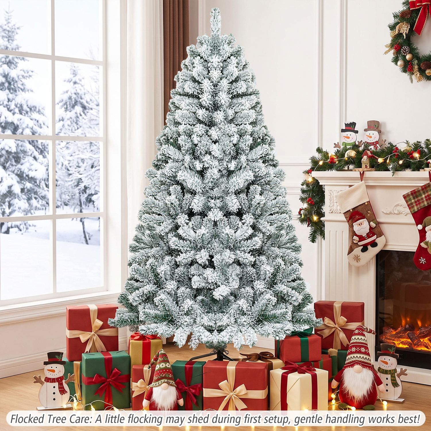 6 Feet Artificial Flocked Hinged Christmas Tree, White Christmas Tree at Gallery Canada
