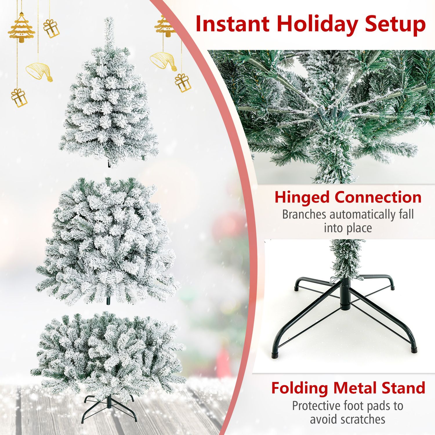 6 Feet Artificial Flocked Hinged Christmas Tree, White Christmas Tree at Gallery Canada