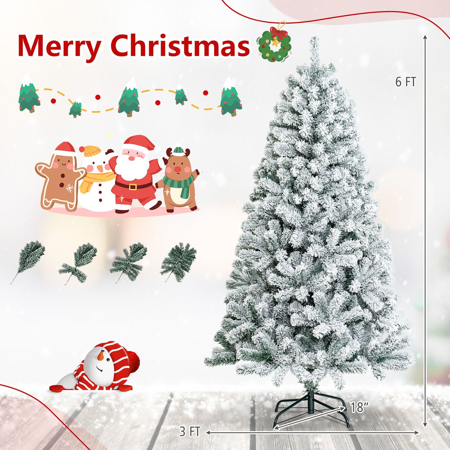 6 Feet Artificial Flocked Hinged Christmas Tree, White Christmas Tree at Gallery Canada