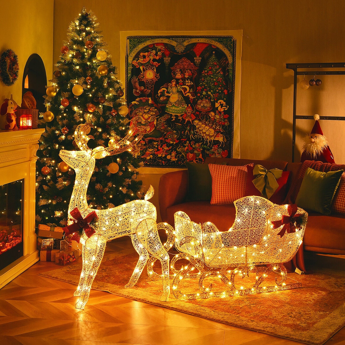 6 Feet Christmas Reindeer And Santa Sleigh Decoration, Golden Christmas Decor & Accessories at Gallery Canada