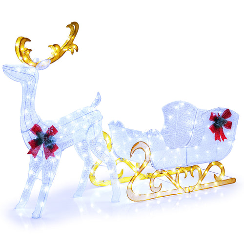 6 Feet Christmas Reindeer And Santa Sleigh Decoration, White