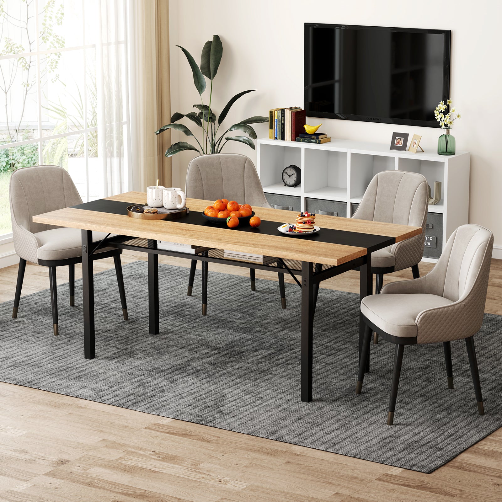 6 Feet Dining Table with Heavy-Duty Metal Frame for 6-8 People, Natural Dining Tables at Gallery Canada