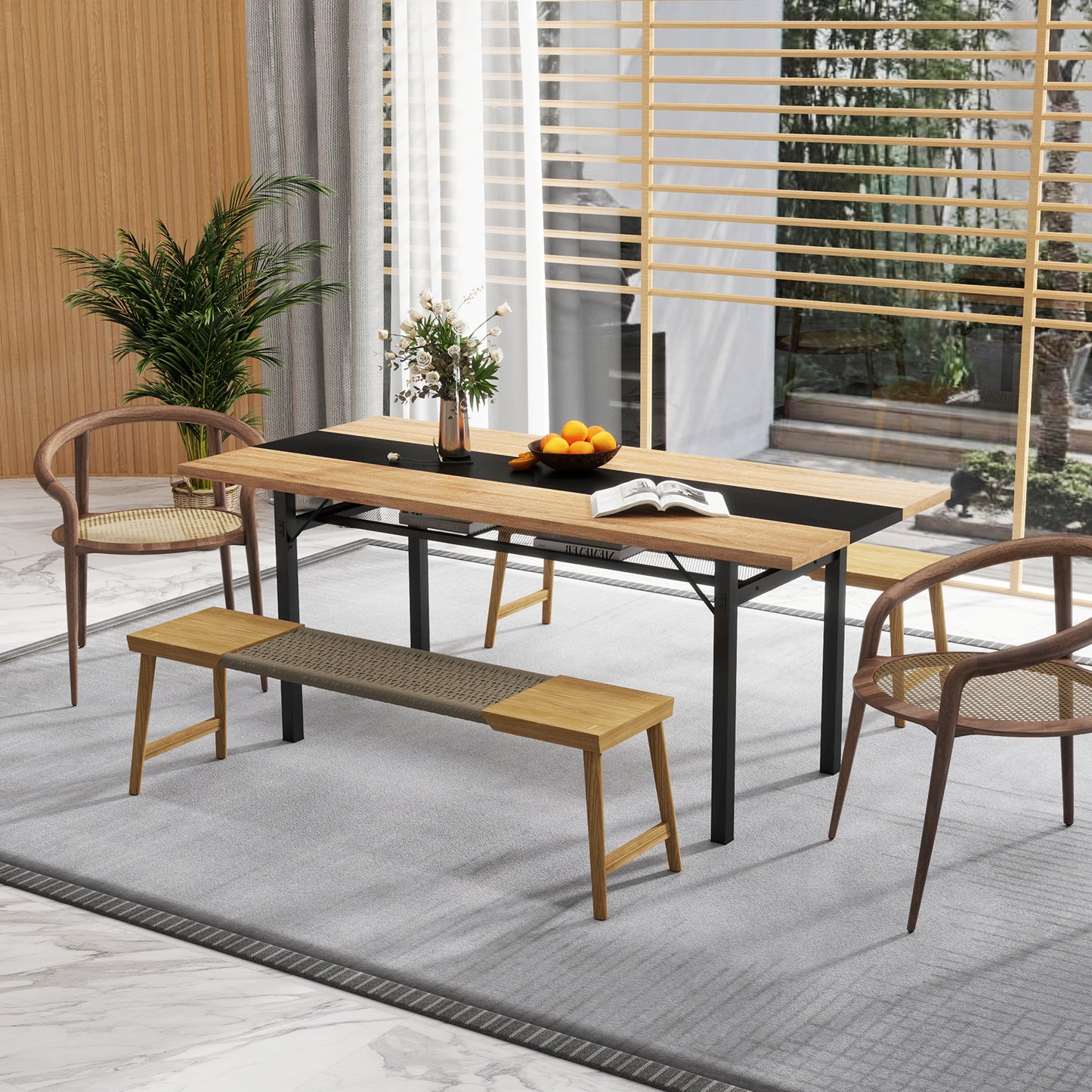 6 Feet Dining Table with Heavy-Duty Metal Frame for 6-8 People, Natural Dining Tables at Gallery Canada