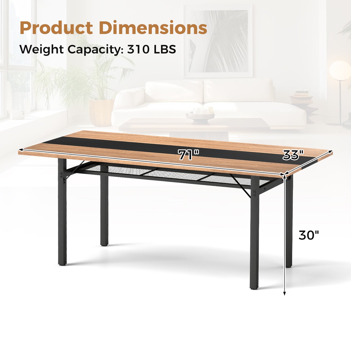 6 Feet Dining Table with Heavy-Duty Metal Frame for 6-8 People, Natural Dining Tables at Gallery Canada