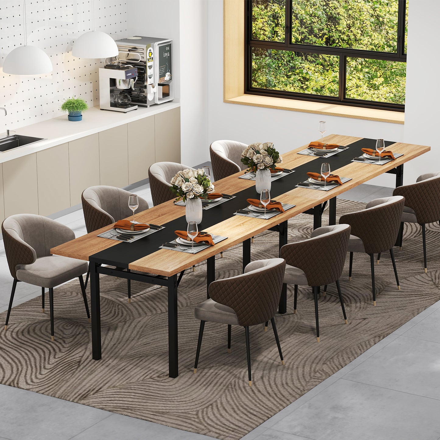 6 Feet Dining Table with Heavy-Duty Metal Frame for 6-8 People, Natural Dining Tables at Gallery Canada