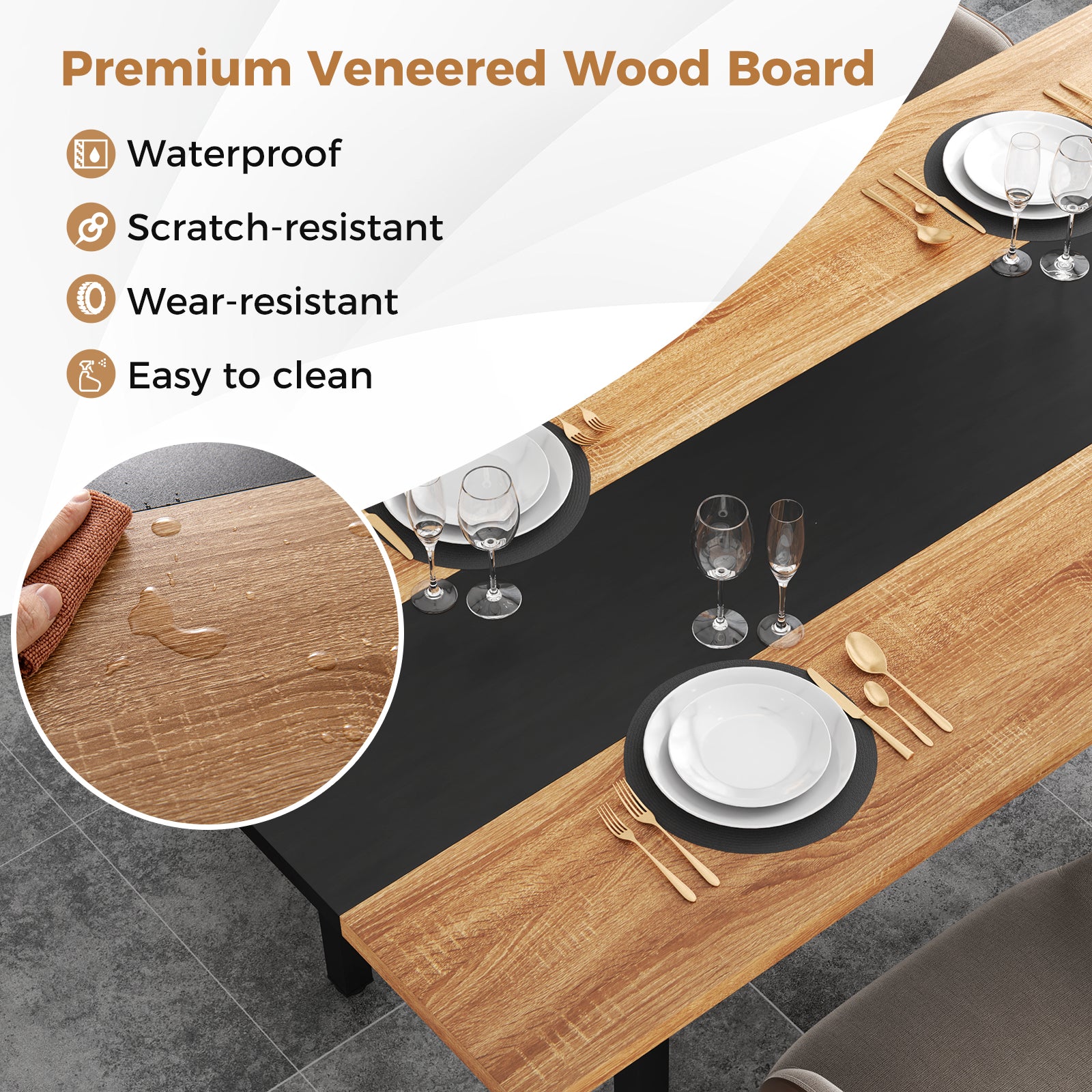 6 Feet Dining Table with Heavy-Duty Metal Frame for 6-8 People, Natural Dining Tables at Gallery Canada