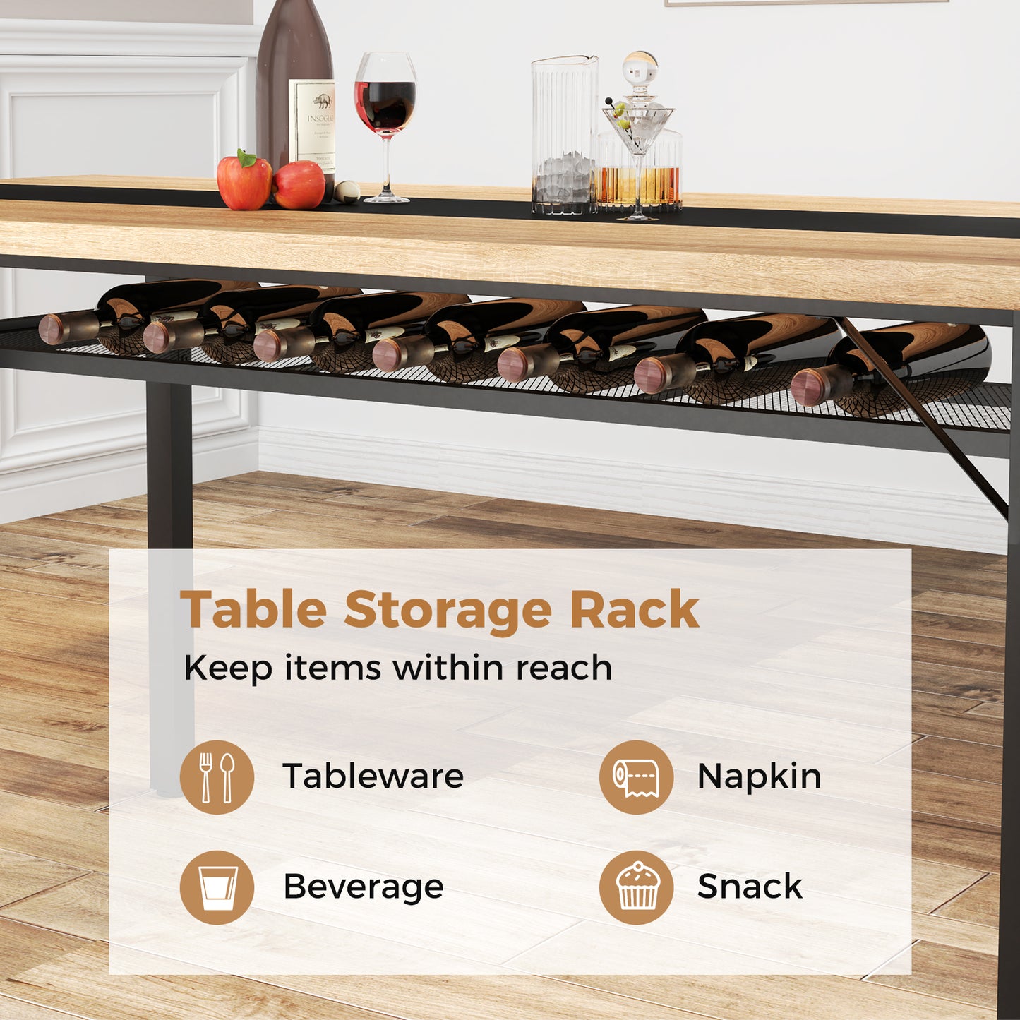 6 Feet Dining Table with Heavy-Duty Metal Frame for 6-8 People, Natural Dining Tables at Gallery Canada