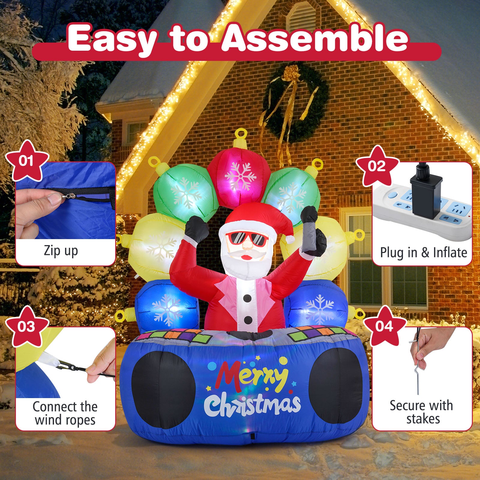 6 Feet Inflatable DJ Santa with Rotating Music Light and Flashing LEDs, Multicolor Christmas Inflatables at Gallery Canada