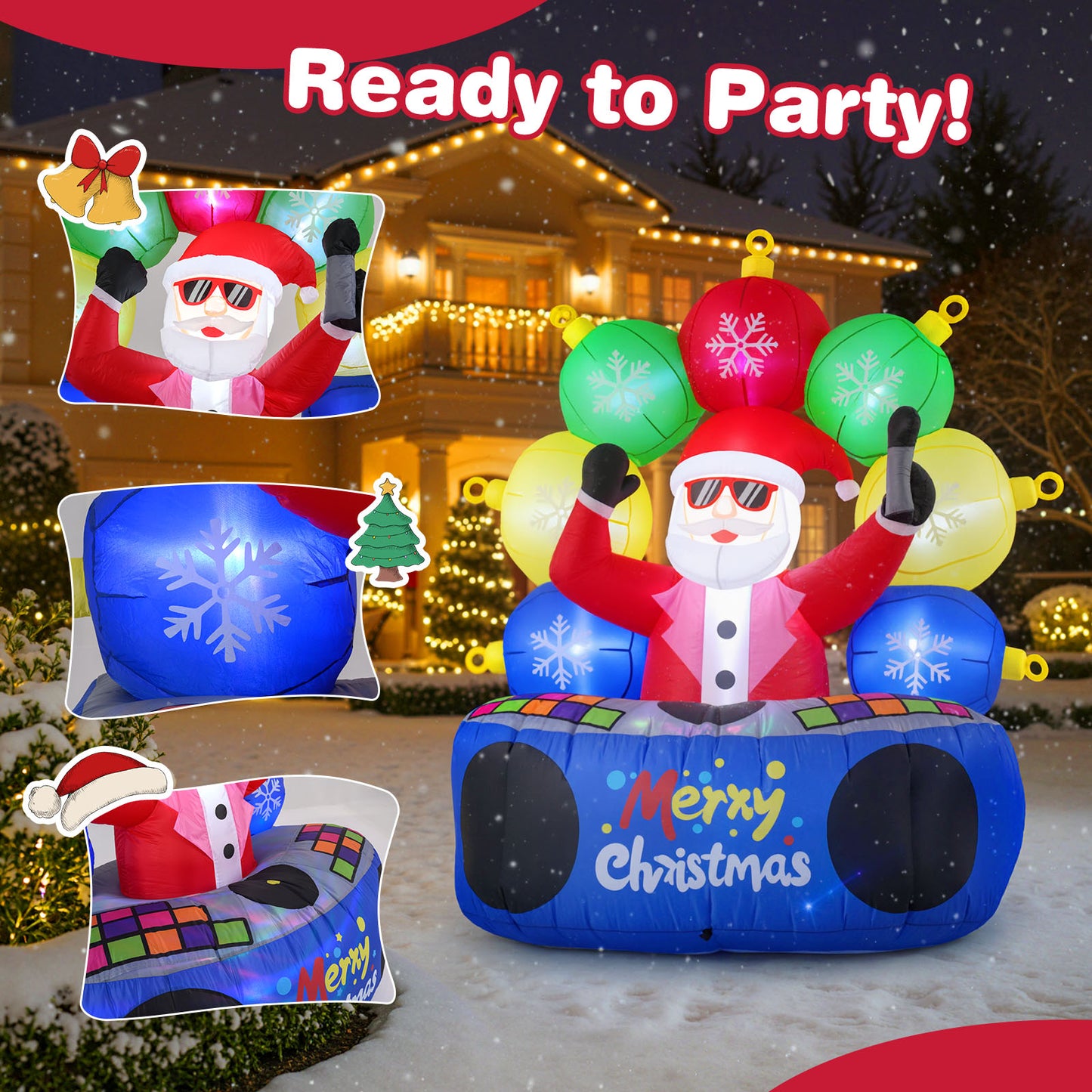 6 Feet Inflatable DJ Santa with Rotating Music Light and Flashing LEDs, Multicolor Christmas Inflatables at Gallery Canada
