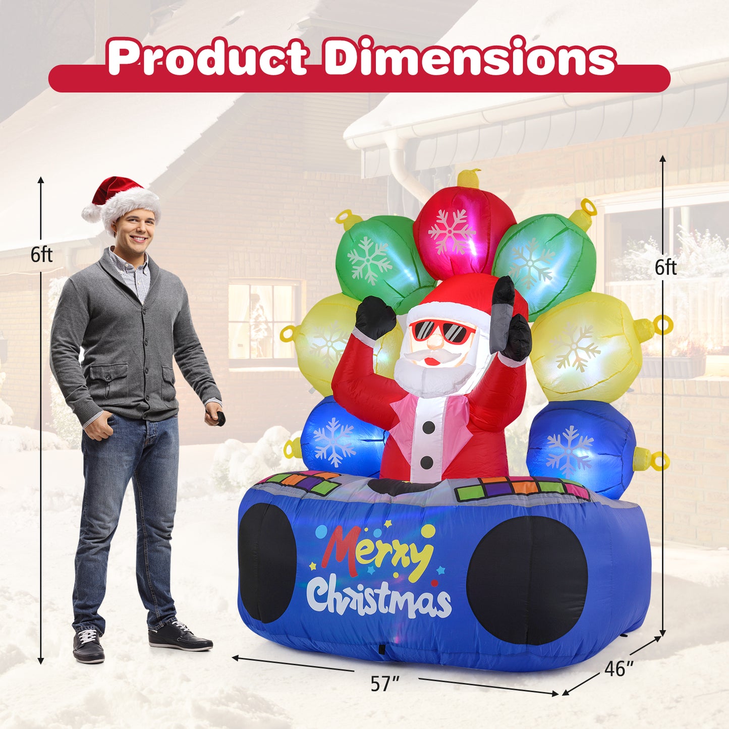 6 Feet Inflatable DJ Santa with Rotating Music Light and Flashing LEDs, Multicolor Christmas Inflatables at Gallery Canada