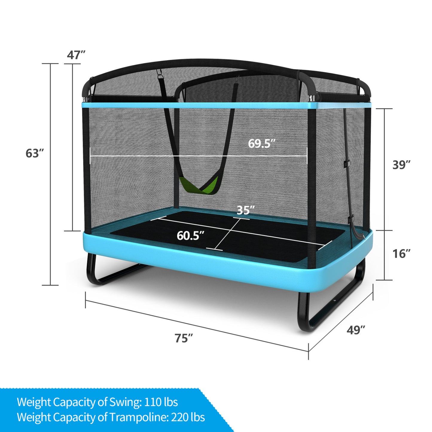 6 Feet Kids Trampoline With Swing Safety Fence, Blue Trampolines at Gallery Canada