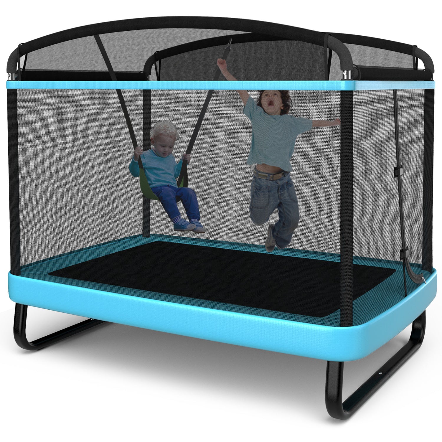 6 Feet Kids Trampoline With Swing Safety Fence, Blue Trampolines at Gallery Canada