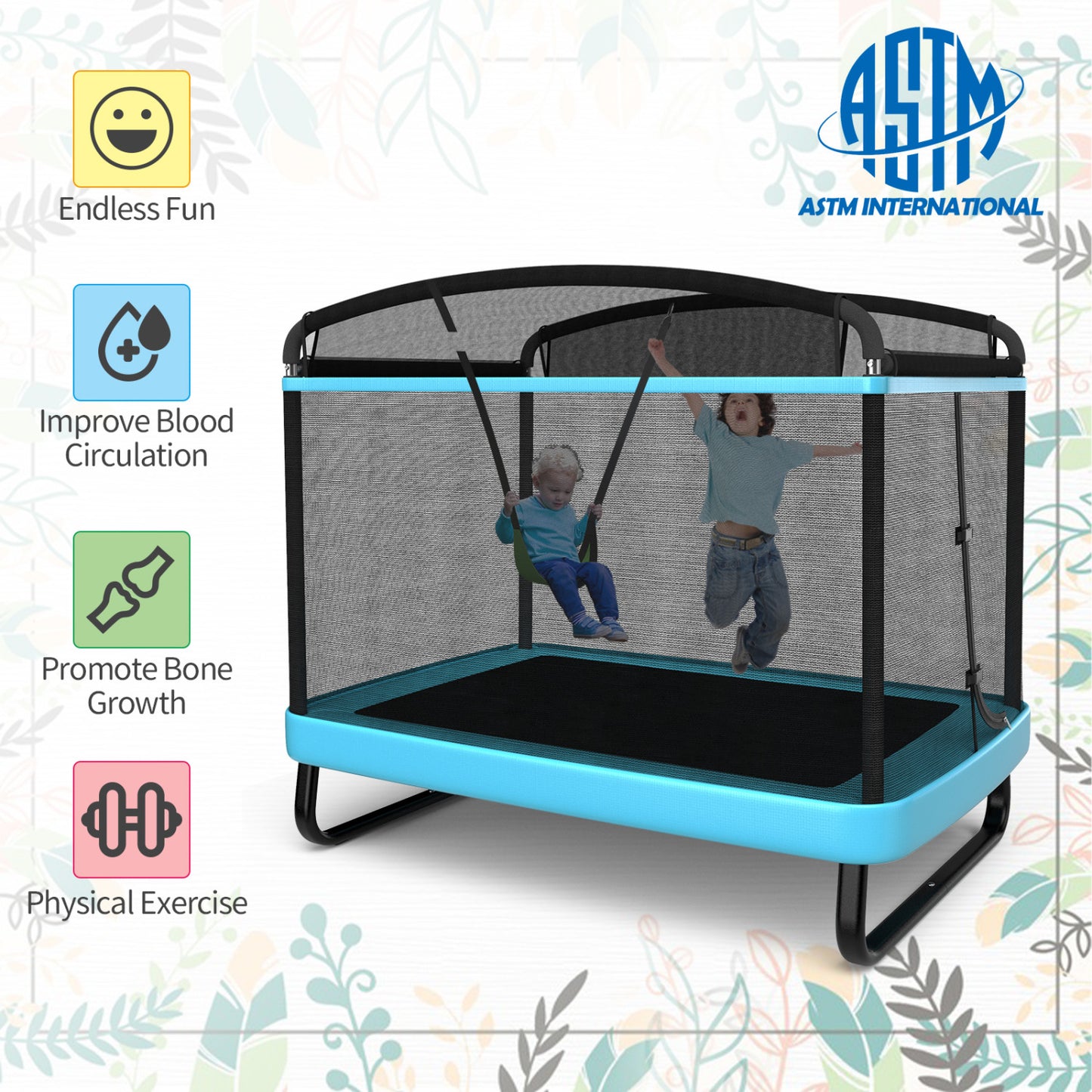 6 Feet Kids Trampoline With Swing Safety Fence, Blue Trampolines at Gallery Canada