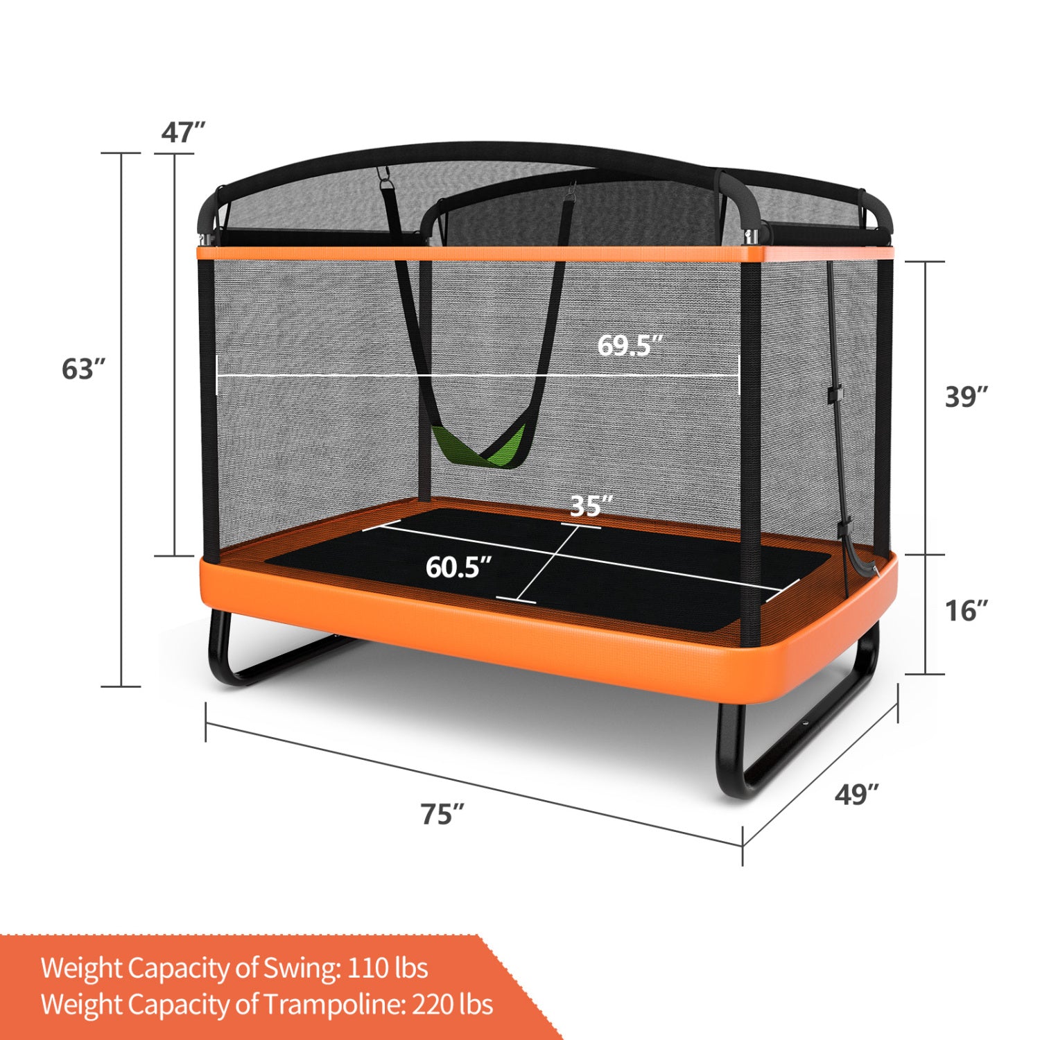 6 Feet Kids Trampoline With Swing Safety Fence, Orange Trampolines at Gallery Canada