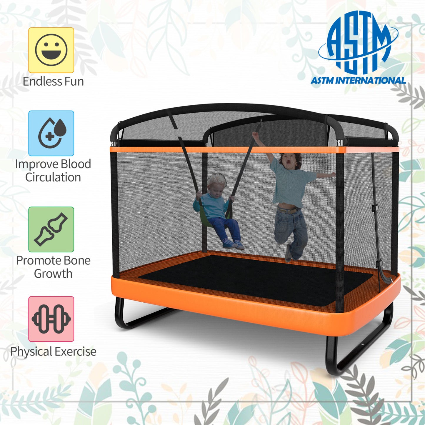 6 Feet Kids Trampoline With Swing Safety Fence, Orange Trampolines at Gallery Canada