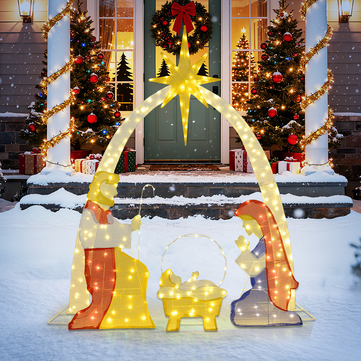 6 Feet Nativity Scene Yard Decoration, 240 Warm White LED Lights Christmas Decor & Accessories at Gallery Canada