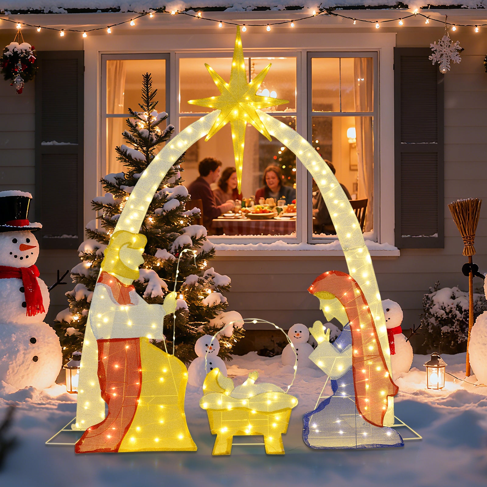 6 Feet Nativity Scene Yard Decoration, 240 Warm White LED Lights Christmas Decor & Accessories at Gallery Canada