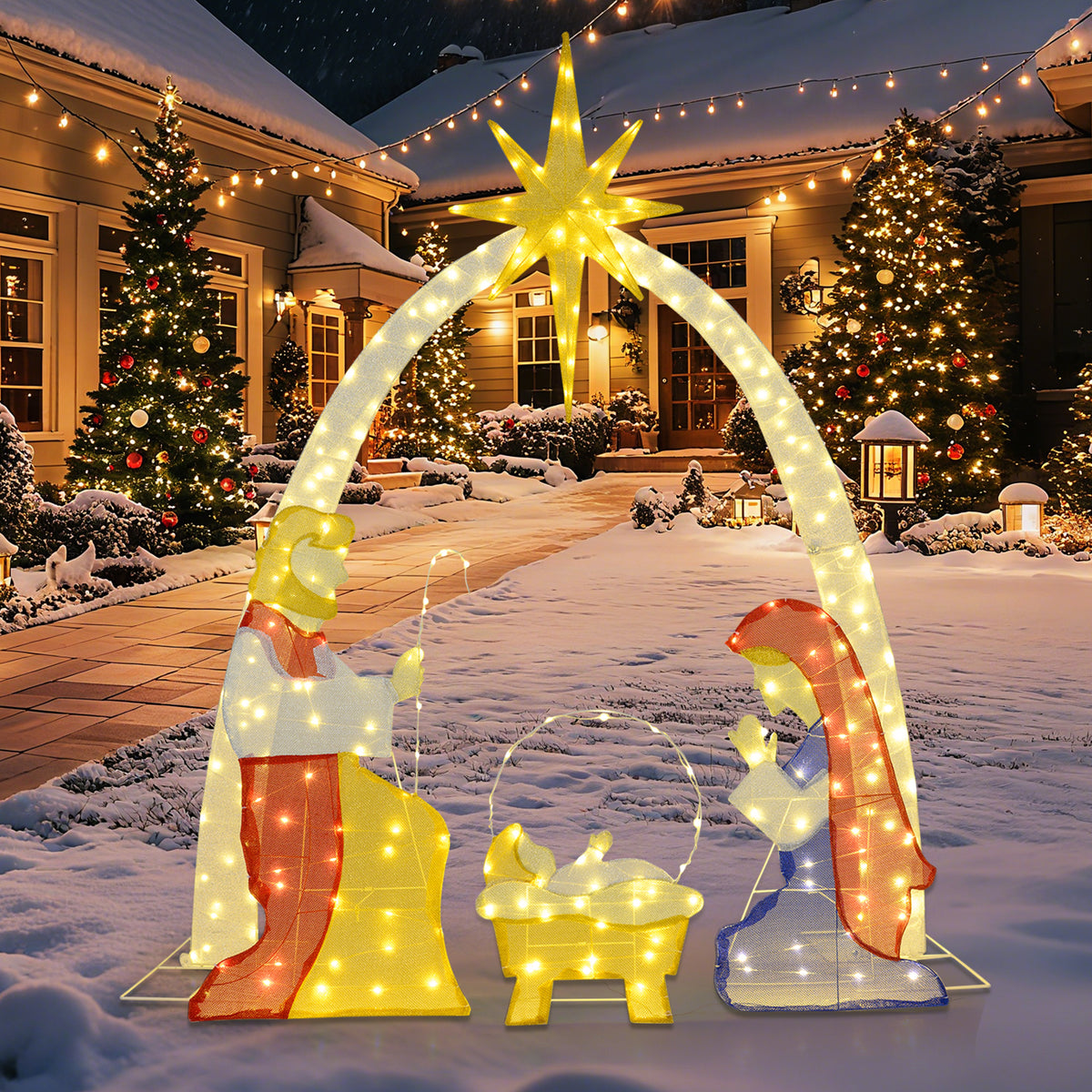 6 Feet Nativity Scene Yard Decoration, 240 Warm White LED Lights Christmas Decor & Accessories at Gallery Canada
