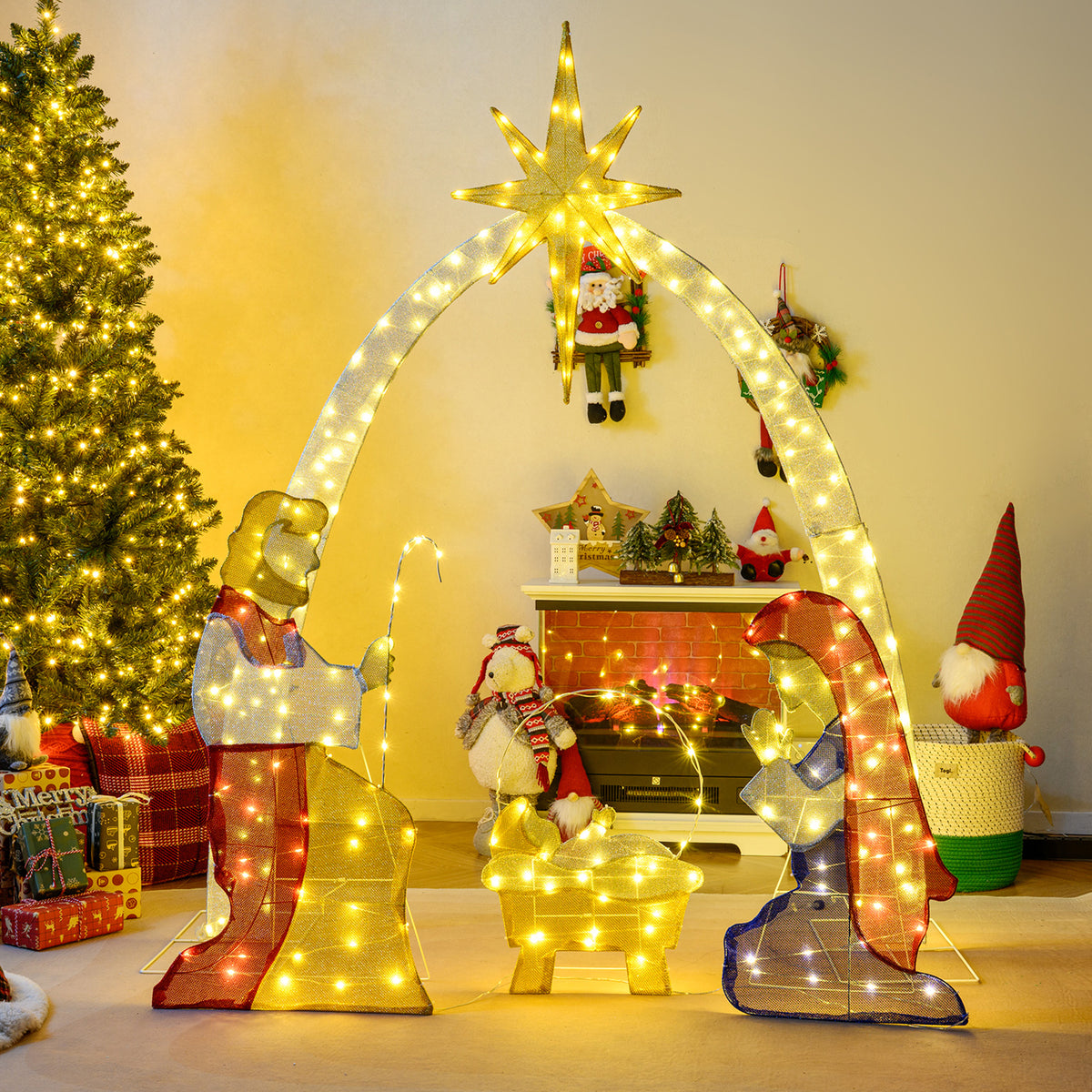 6 Feet Nativity Scene Yard Decoration, 240 Warm White LED Lights Christmas Decor & Accessories at Gallery Canada