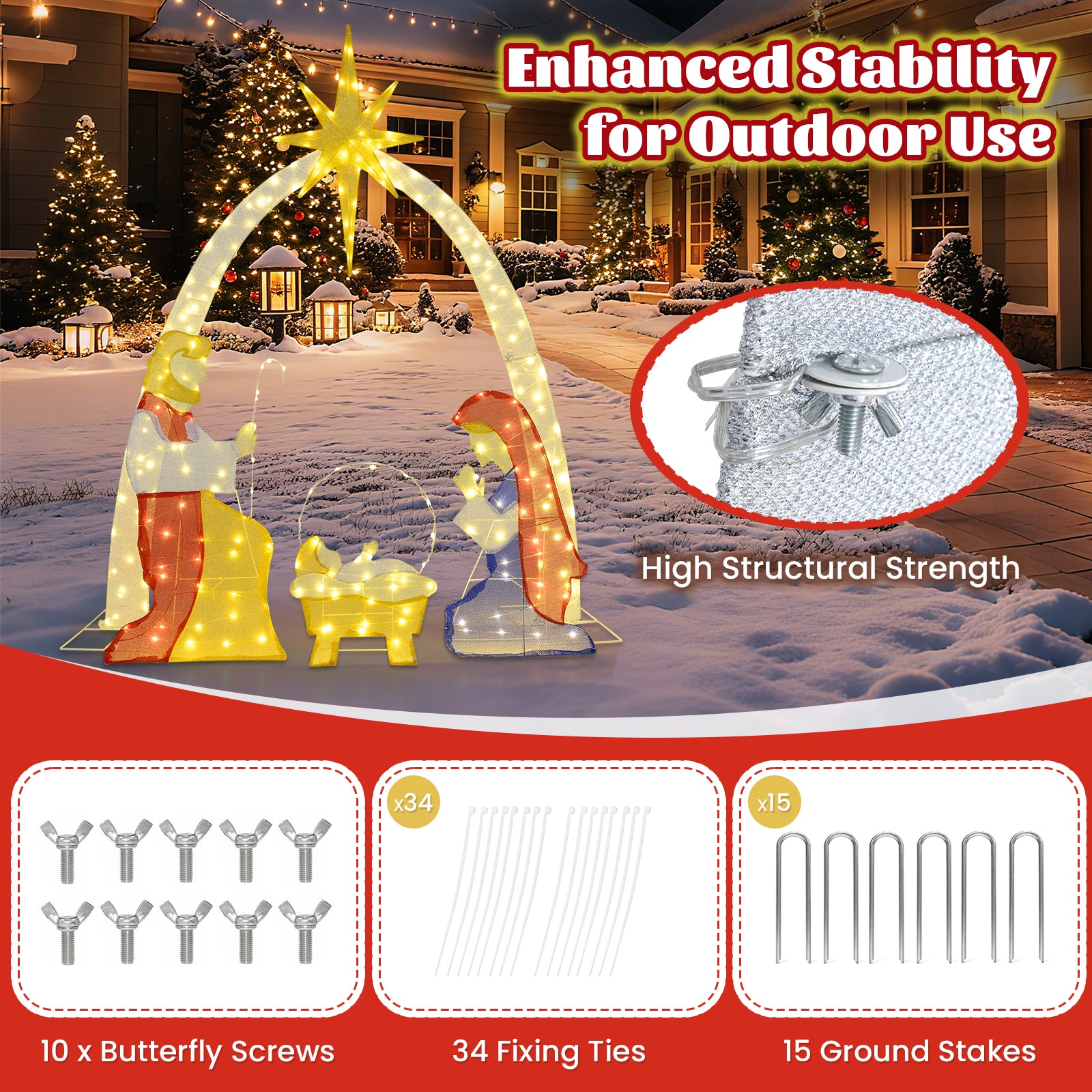 6 Feet Nativity Scene Yard Decoration, 240 Warm White LED Lights Christmas Decor & Accessories at Gallery Canada
