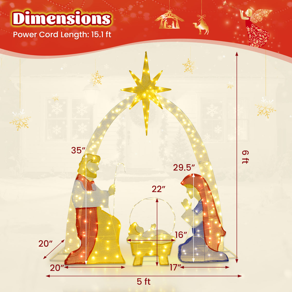 6 Feet Nativity Scene Yard Decoration, 240 Warm White LED Lights Christmas Decor & Accessories at Gallery Canada