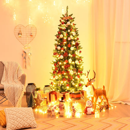 Sapin de Noël en sapin artificiel à charnières en PVC pré-éclairé de 6 pieds, 150 lumières, vert