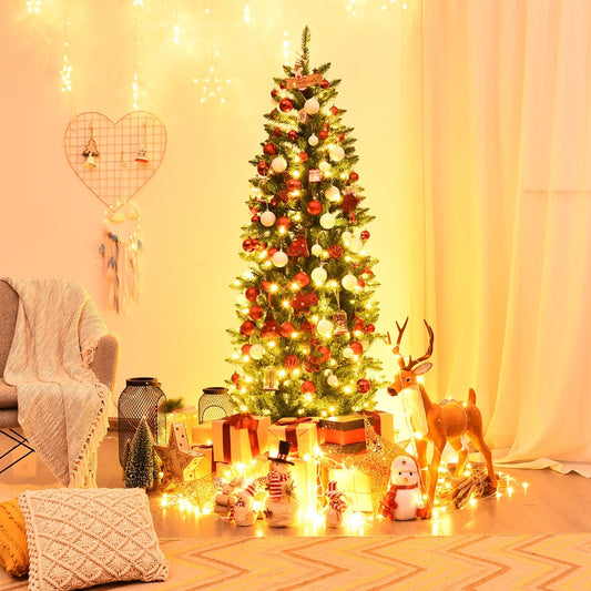 6 ft Pre-lit PVC Hinged Artificial Fir Pencil Christmas Tree, 150 Lights, Green Christmas Tree Green at Gallery Canada