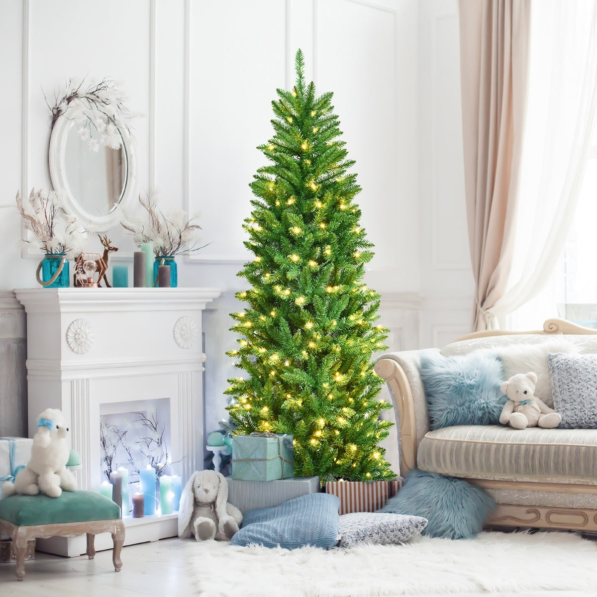 Sapin de Noël en sapin artificiel à charnières en PVC pré-éclairé de 6 pieds, 150 lumières, vert