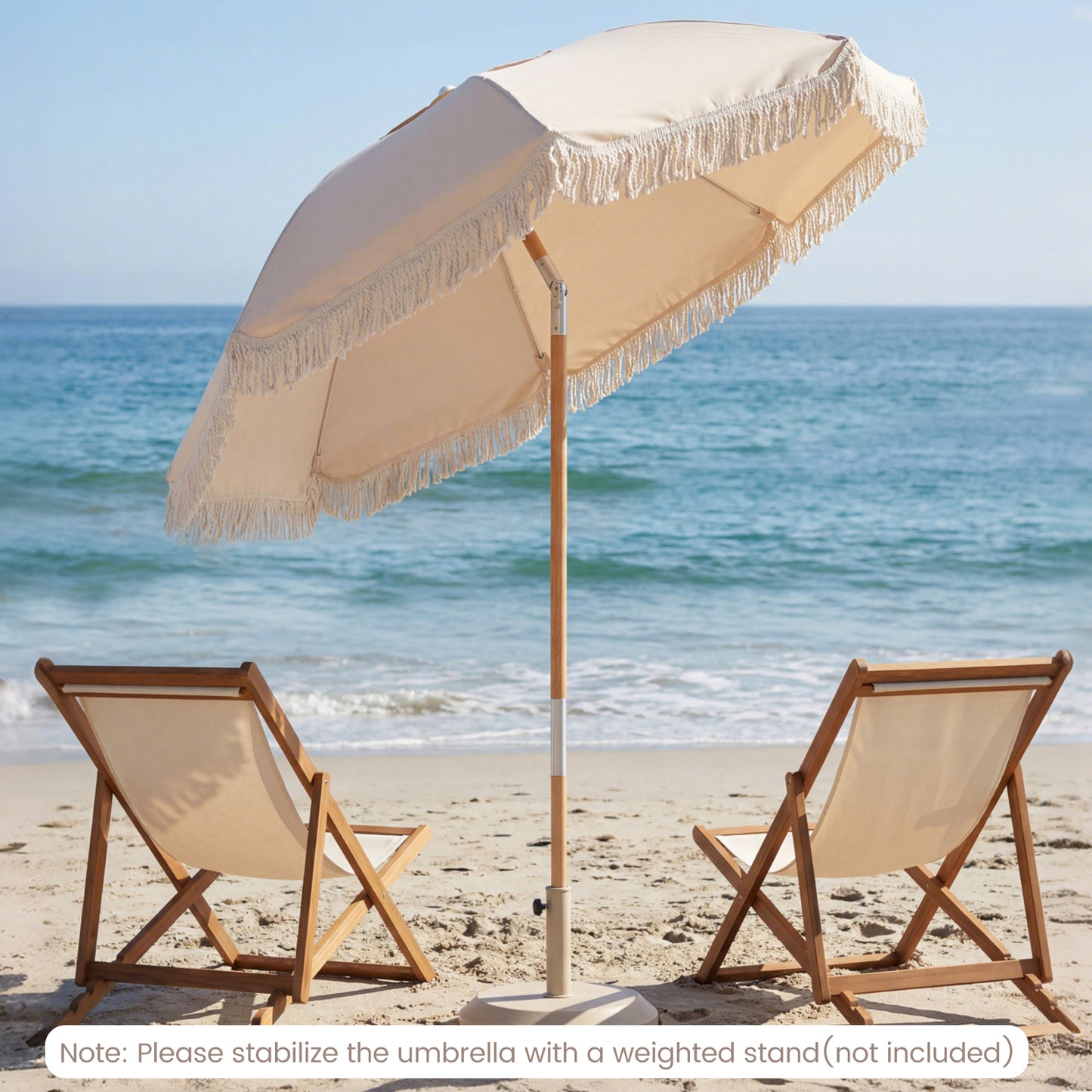 6 Feet Patio Umbrella, Push Button Tilt, Wood Pole, White