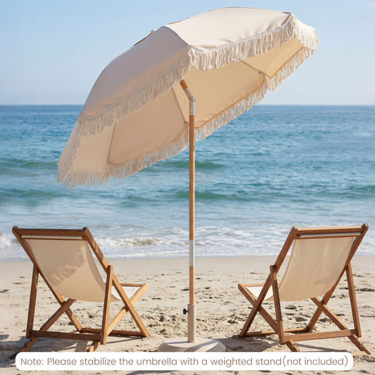 6 Feet Patio Umbrella, Push Button Tilt, Wood Pole, Off-White Outdoor Umbrellas Off White at Gallery Canada