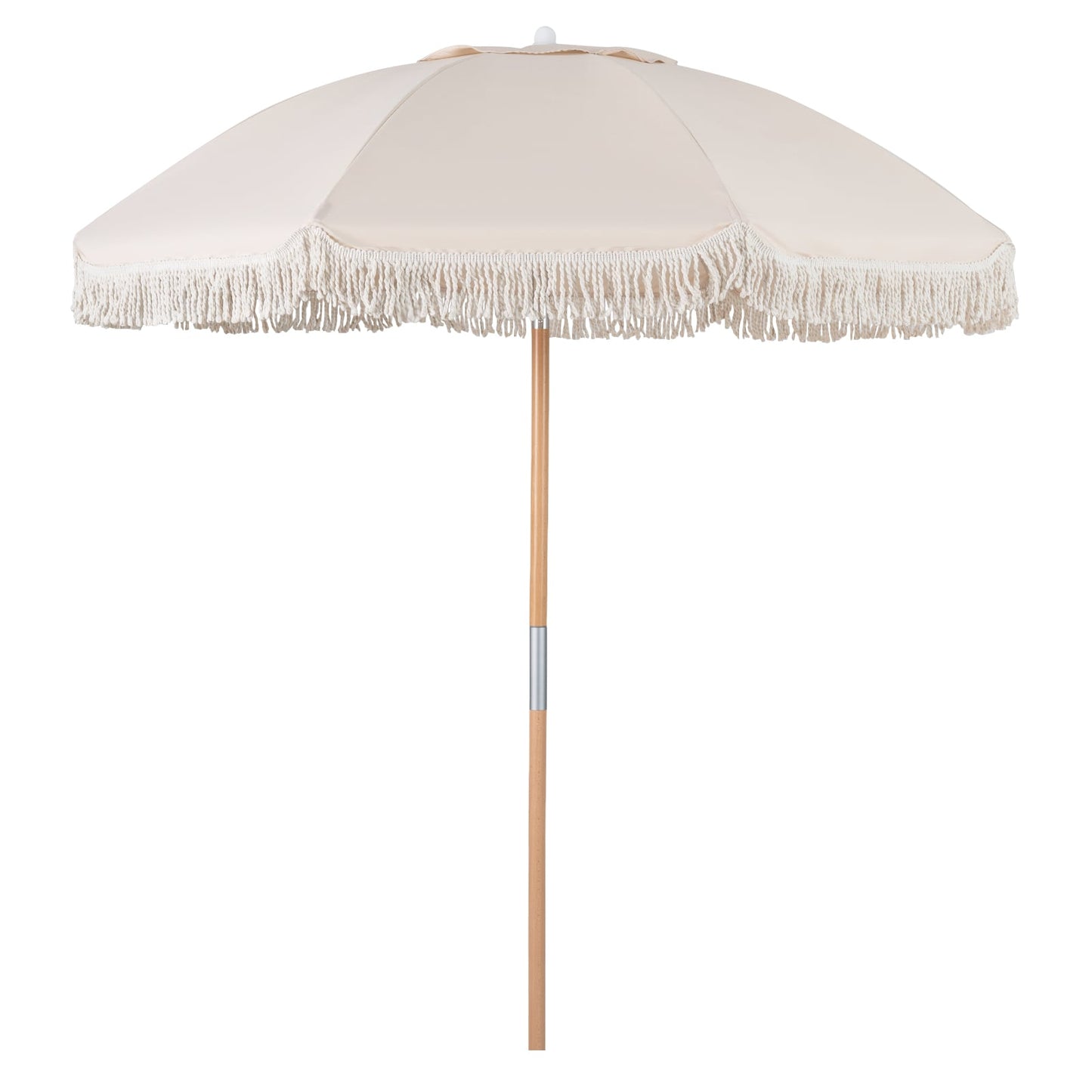 6 Feet Patio Umbrella, Push Button Tilt, Wood Pole, White