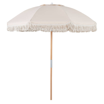 6 Feet Patio Umbrella, Push Button Tilt, Wood Pole, White