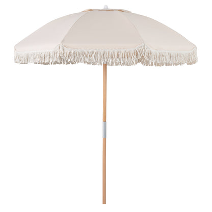 6 Feet Patio Umbrella, Push Button Tilt, Wood Pole, Off-White Outdoor Umbrellas at Gallery Canada