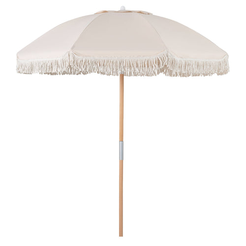 6 Feet Patio Umbrella, Push Button Tilt, Wood Pole, Off-White