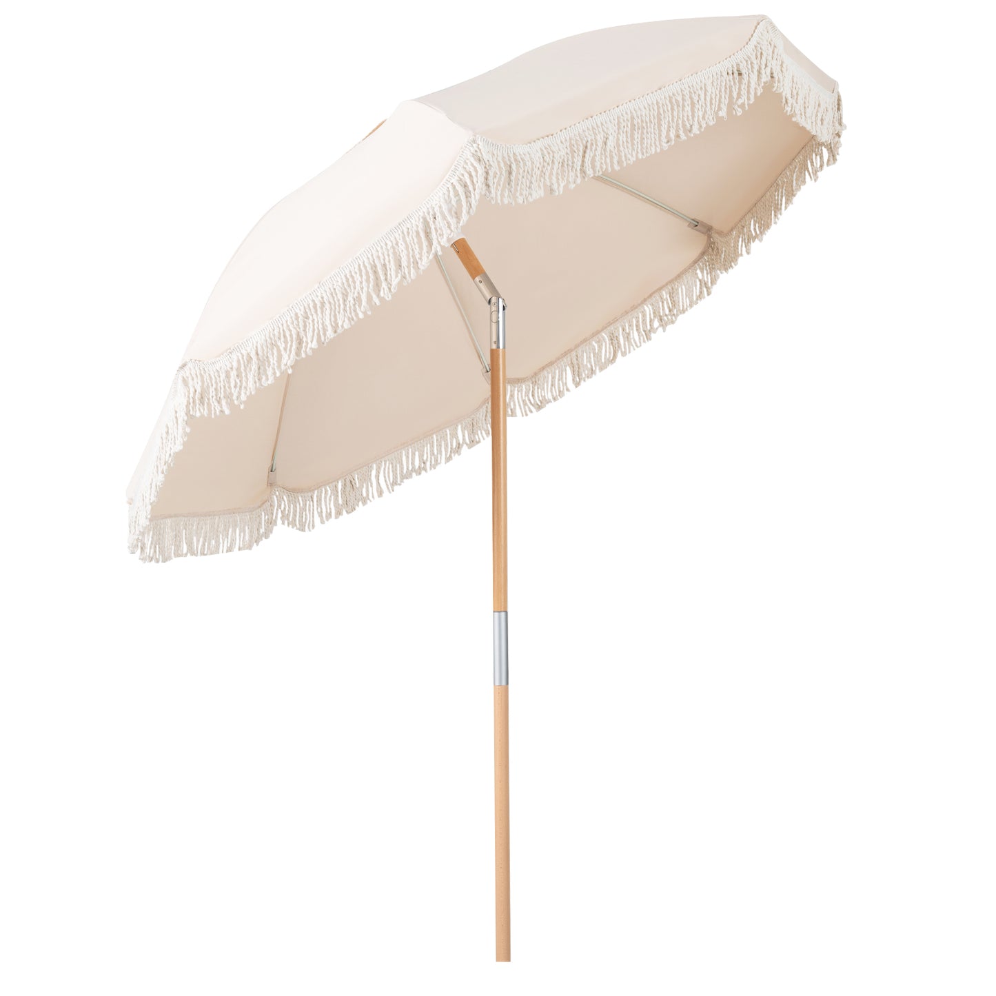 6 Feet Patio Umbrella, Push Button Tilt, Wood Pole, White