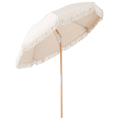 6 Feet Patio Umbrella, Push Button Tilt, Wood Pole, White