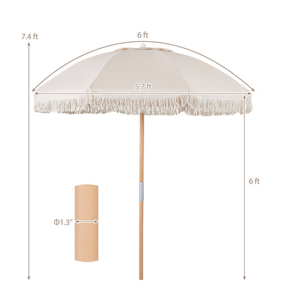 6 Feet Patio Umbrella, Push Button Tilt, Wood Pole, White