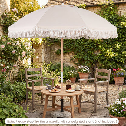 6 Feet Patio Umbrella, Push Button Tilt, Wood Pole, White