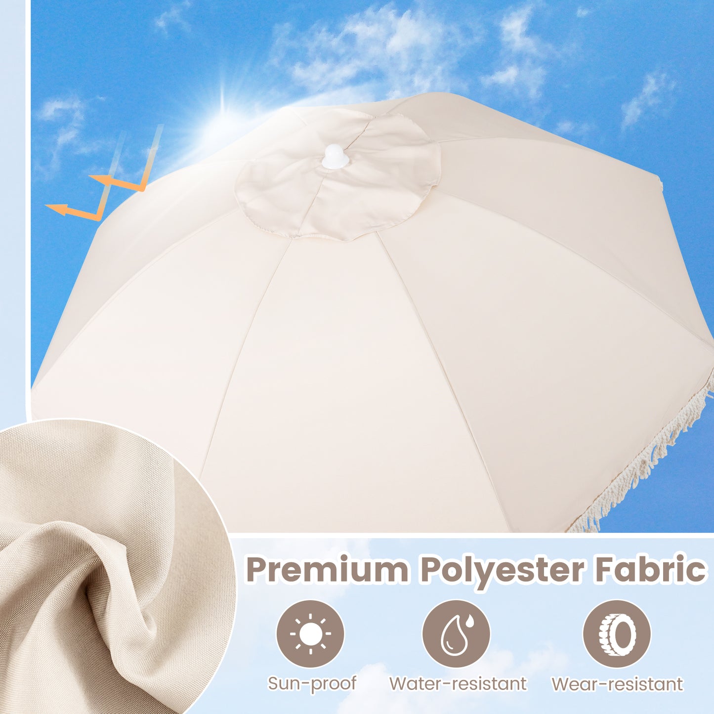 6 Feet Patio Umbrella, Push Button Tilt, Wood Pole, White