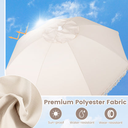 6 Feet Patio Umbrella, Push Button Tilt, Wood Pole, White