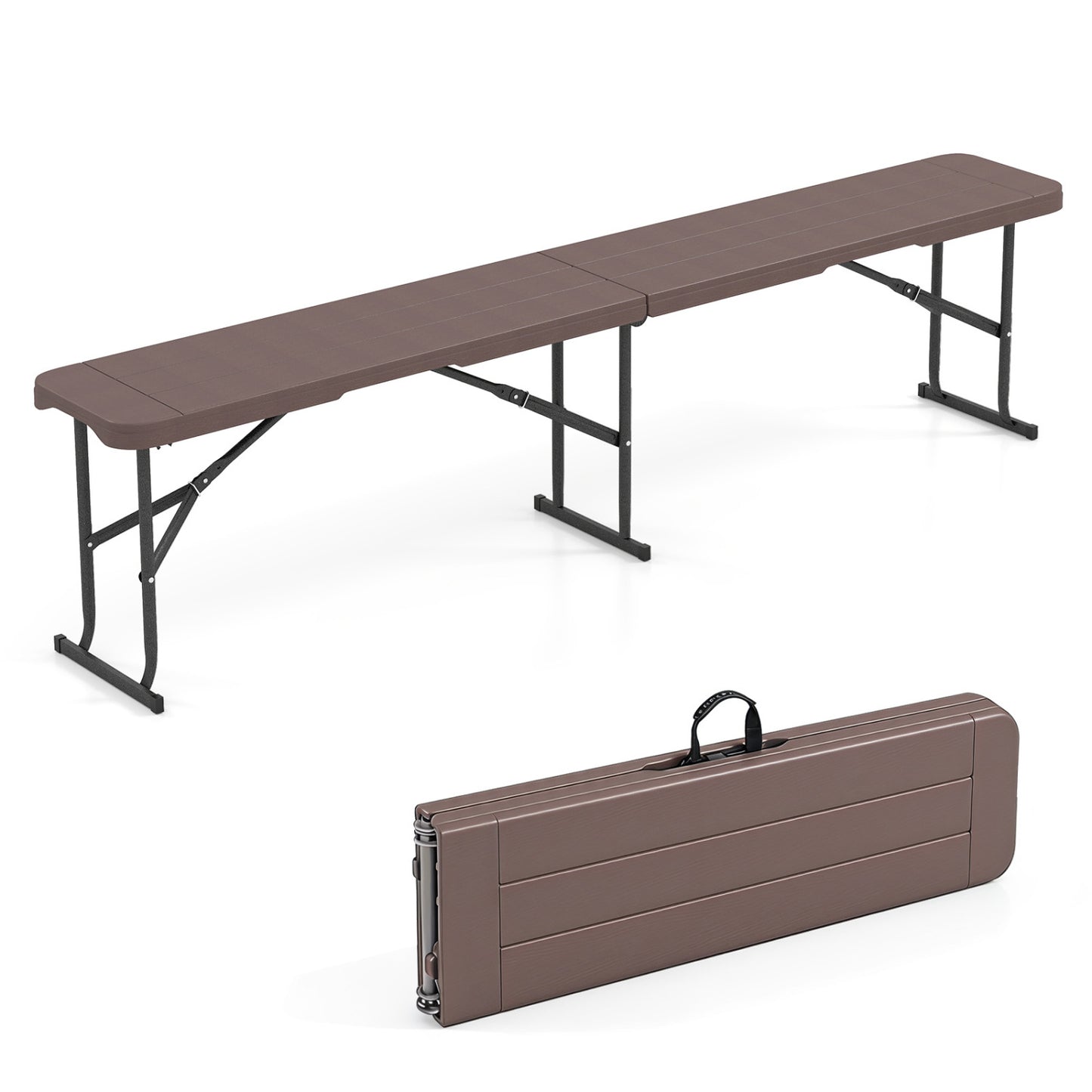 6 Feet Plastic Folding Bench Picnic Camping Dining Seat with Carrying Handle-coffee, Coffee Camping Furniture Coffee at Gallery Canada