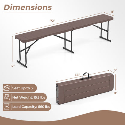 6 Feet Plastic Folding Bench Picnic Camping Dining Seat with Carrying Handle-coffee, Coffee Camping Furniture at Gallery Canada
