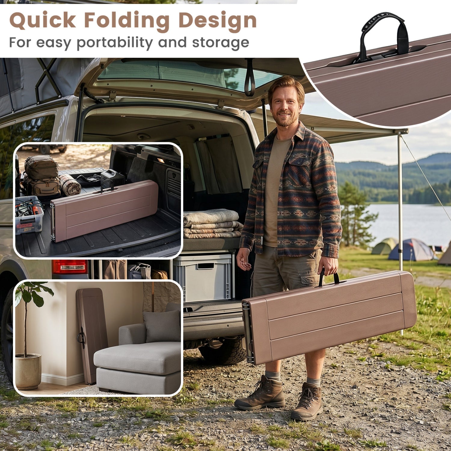 6 Feet Plastic Folding Bench Picnic Camping Dining Seat with Carrying Handle-coffee, Coffee Camping Furniture at Gallery Canada