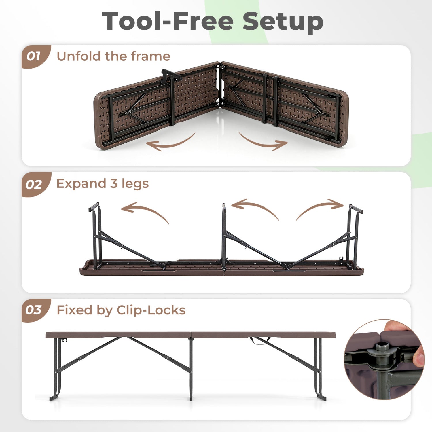 6 Feet Plastic Folding Bench Picnic Camping Dining Seat with Carrying Handle-coffee, Coffee Camping Furniture at Gallery Canada