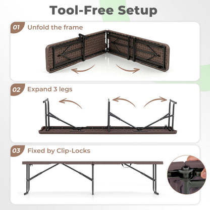 6 Feet Plastic Folding Bench Picnic Camping Dining Seat with Carrying Handle-coffee, Coffee Camping Furniture at Gallery Canada