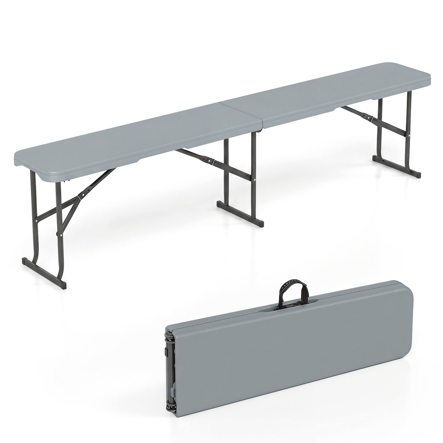 6 Feet Plastic Folding Bench Picnic Camping Dining Seat with Carrying Handle, Light Gray Camping Furniture Light Gray at Gallery Canada