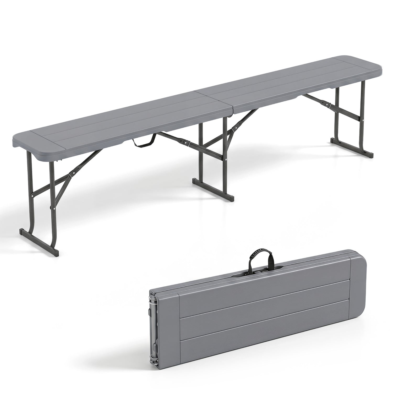 6 Feet Plastic Folding Bench Picnic Camping Dining Seat with Carrying Handle, Gray Camping Furniture Gray at Gallery Canada